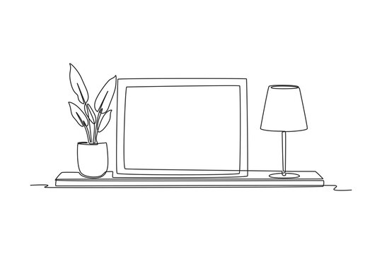 Continuous one line drawing potted plants for the interior. Interior concept. Single line draw design vector graphic illustration.