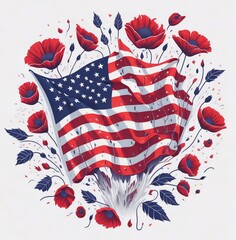 american flag with flowers created with Generative AI technology