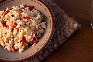 fried rice, Indonesian food made from rice mixed with sliced ​​spring onions, carrots and red chilies