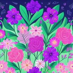 Fototapeta na wymiar seamless pattern with pink flowers created with Generative AI technology