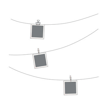 Hanging at string photos, frame. Simple template vector illustration