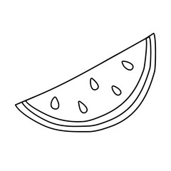 Doodle style fresh ripe watermelon slice, doodle style vector outline illustration for coloring book
