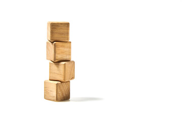 Four empty wooden cube blocks stack