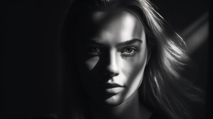 A black and white photo of a woman. Generative AI image.