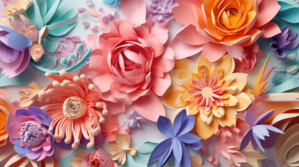 Layered paper abstract floral scene