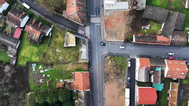 Aerial view of Glina, a small town with residential districts in central Croatia.