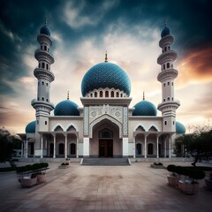 Fototapeta na wymiar Serene splendor, capturing the beauty of a mosque during ramadan