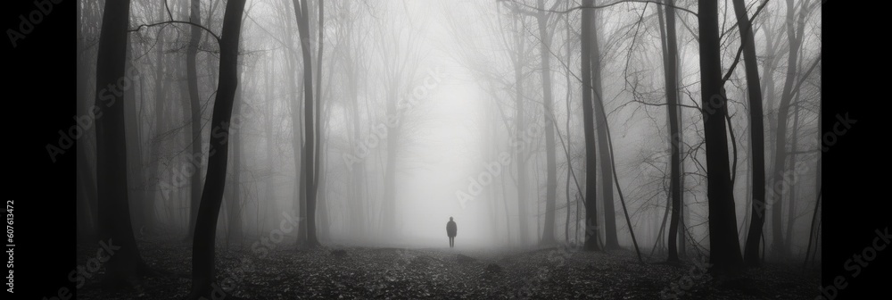 Aufkleber a person standing in the middle of a forest. generative ai image.