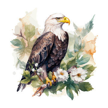 Cute eagle cartoon in watercolor style