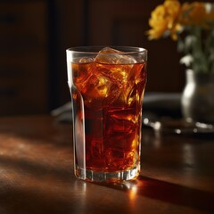 A refreshing glass of iced tea with ice. Generative AI. 