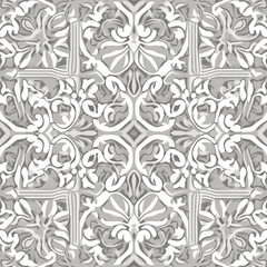 Generative AI Traditional Italian ceramic ornate in neutral beige and grey colors, hand drawn seamless vector pattern