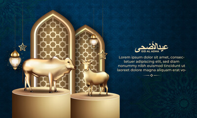 eid al adha background with goat, and cow for poster, banner design. vector illustration