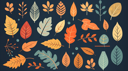 Generative AI Autumn leaves and elements collection. Vector illustration template in flat style