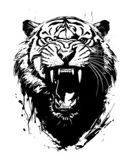 head of a tiger vector black and white teeth mouth art