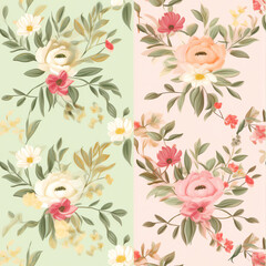 Generative AI Floral pattern - Set of 4 different seamless patterns with spring flowers. Cute girly spring backgrounds, illustration