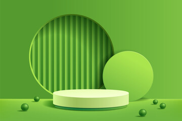 White and green 3D cylinder podium with minimal geometric circle shape scene background