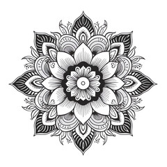 Generative AI Black on white flower hand drawn mandala. Vintage decorative element illustration