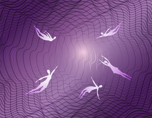 Souls fly to heaven. Soul ascension in heavenly light. Psychedelic abstract horizontal illustration Wireframe illustration Vector Isolated