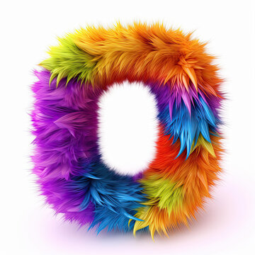 Furry Letter In Rainbow Pride Colors Made Of Fur And Feathers. Capital O