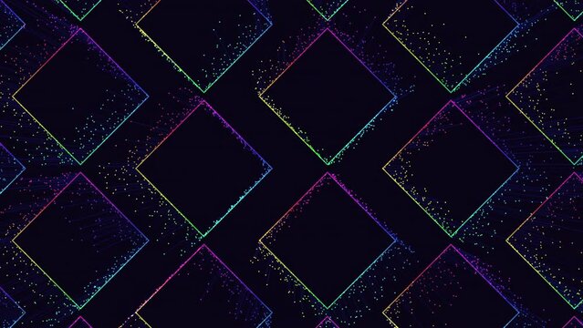 Futuristic cubes pattern with motion small neon glitters, motion abstract corporate, game and futuristic style background