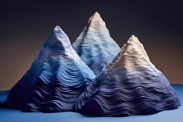 The blue and white plastic is mountain-shaped lit with light and dark backgrounds. generative ai