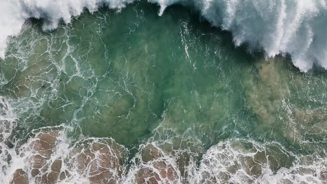 Aerial view of waves rolling along the coastline, Injidup Beach, Yallingup, Western Australia, Australia.