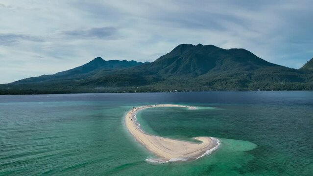 Aerial view of White Island in Camiguin Island, Philippines.