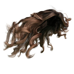 Brown windblown long wavy hair on isolated white background, 3D Illustration, 3D Rendering