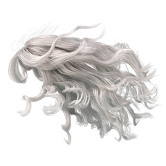 White windblown long wavy hair on isolated white background, 3D Illustration, 3D Rendering