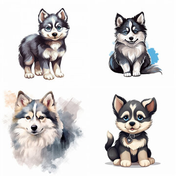 Cute pomsky dog breed clipart 