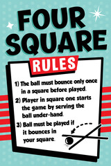Four Square Rules Sign | Poster with Children's Game Directions and Diagram | Game Instructions for School Playgrounds | Recess Signage