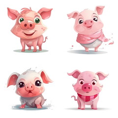 Cartoon character of pig on white background