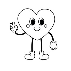 Vector retro groovy cartoon outline heart isolated on white background