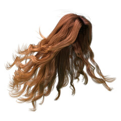 Red windblown long wavy hair on isolated white background, 3D Illustration, 3D Rendering