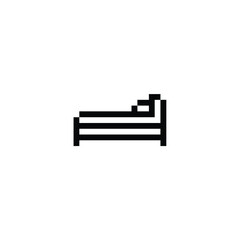 this is a bed icon in pixel art with black color and white background ,this item good for presentations,stickers, icons, t shirt design,game asset,logo and your project.