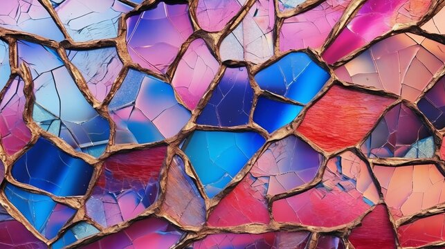 A cracked iridescent and opalescent surface texture. Generative ai