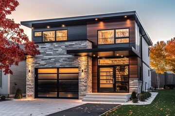 Cutting-Edge Features and Natural Stone Cladding Enhance Prestigious New Home with Single Car Garage, generative AI