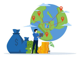 International business management. Glocalization as a trade market adaptation for local customers with their children. Product customization to cover different cultures around the world. vector.