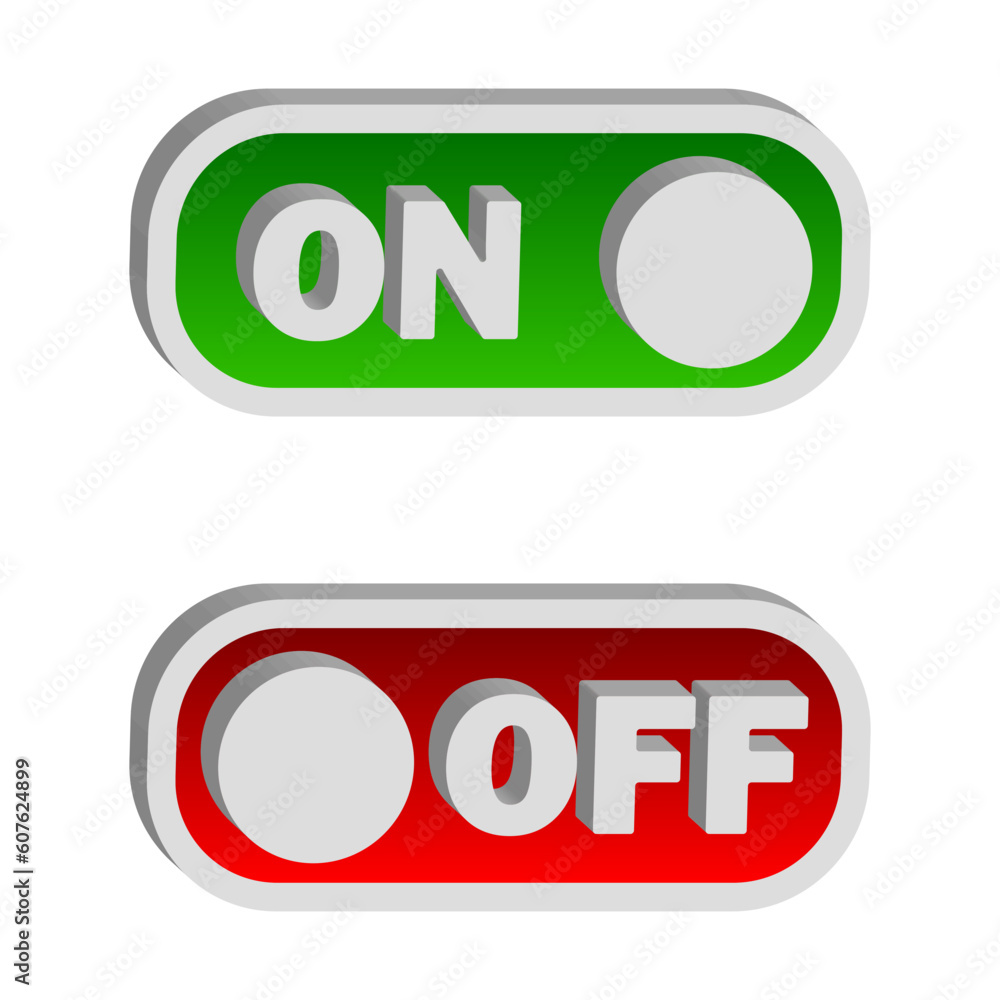 Aufkleber on and off toggle switch buttons with lettering modern devices. user interface mockup or template. v