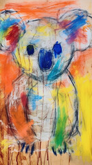 Unfinished Masterpiece Of A 5-year-old Kid Playful Drawing Of Koala with Crayons On White Construction Paper Generative Ai Digital Illustration