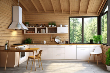 Aesthetically Pleasing: Kitchen Island in Minimalist Style ( green plants, wood, black and white)