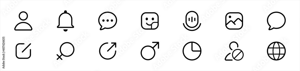 Poster user interface icon set in line style. setup and setting simple black style symbol sign for apps and