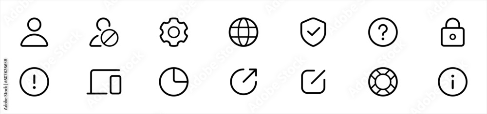 Poster user interface icon set in line style. setup and setting simple black style symbol sign for apps and