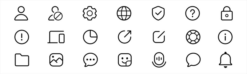 User interface icon set in line style. Setup and setting simple black style symbol sign for apps and website, vector illustration.	