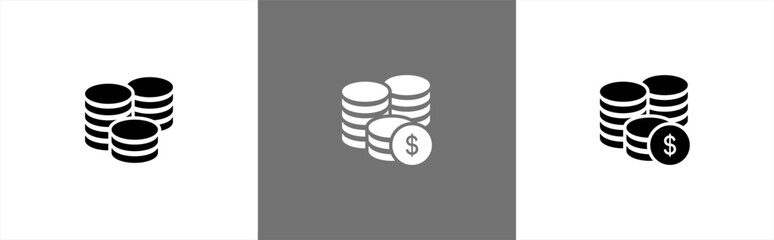 Stack of coin money icon in flat style. saving, income, revenue, finance, paying, earning, salary, tip, dollar simple black style symbol sign for apps and website, vector illustration.	