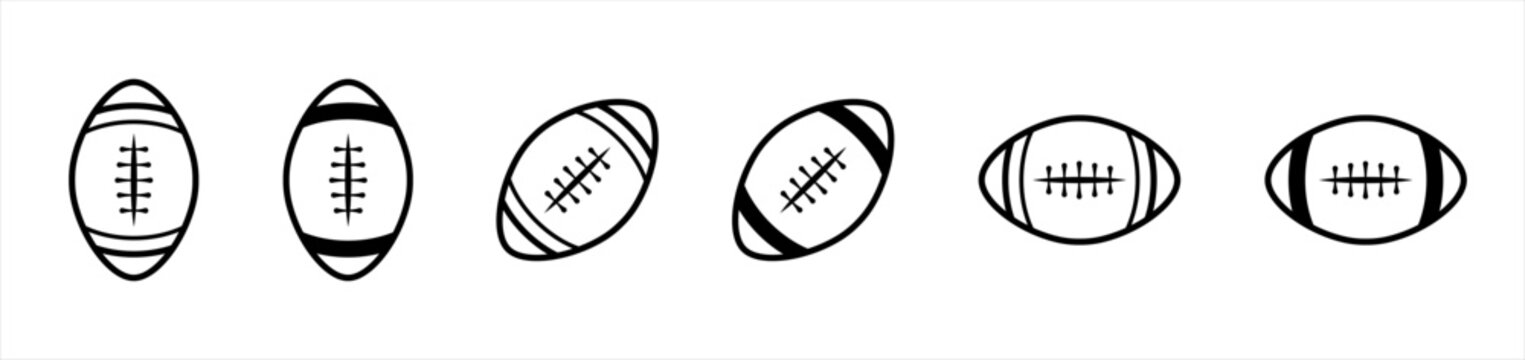 American football ball icon set in line style. Rugby ball simple black style symbol sign for sports apps and website, vector illustration.