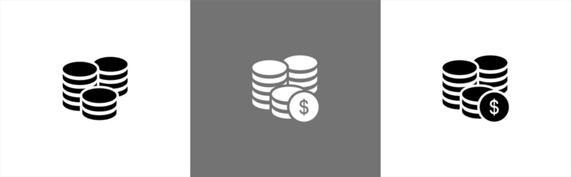 Stack of coin money icon in flat style. saving, income, revenue, finance, paying, earning, salary, tip, dollar simple black style symbol sign for apps and website, vector illustration.	
