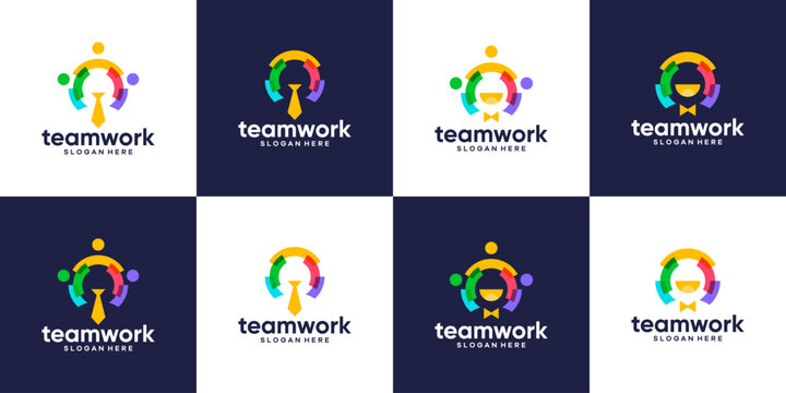 Collection of team work logo design. people family together human unity logo and leadership design graphic vector illustration. Symbol, icon, creative.