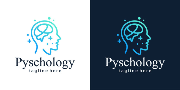 Mental health logo design. Psychotherapy symbol concept. Human head with brain graphic design vector illustration.