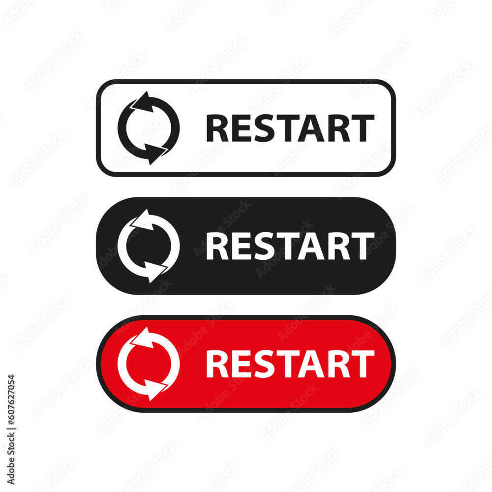 Poster restart button for restarting computer, refresh and reboot button for beginning technology devices a